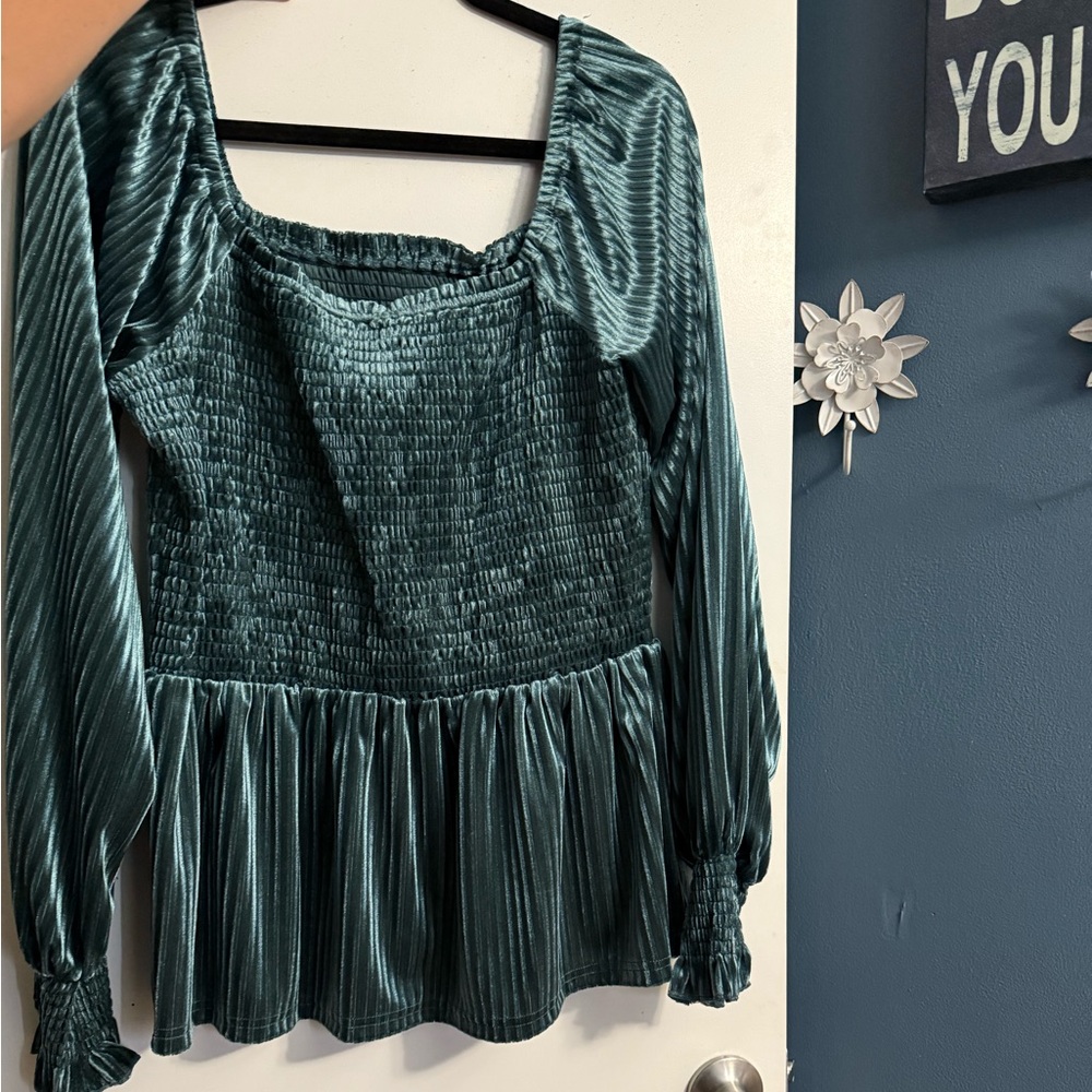 In Bloom Teal Smocked Blouse